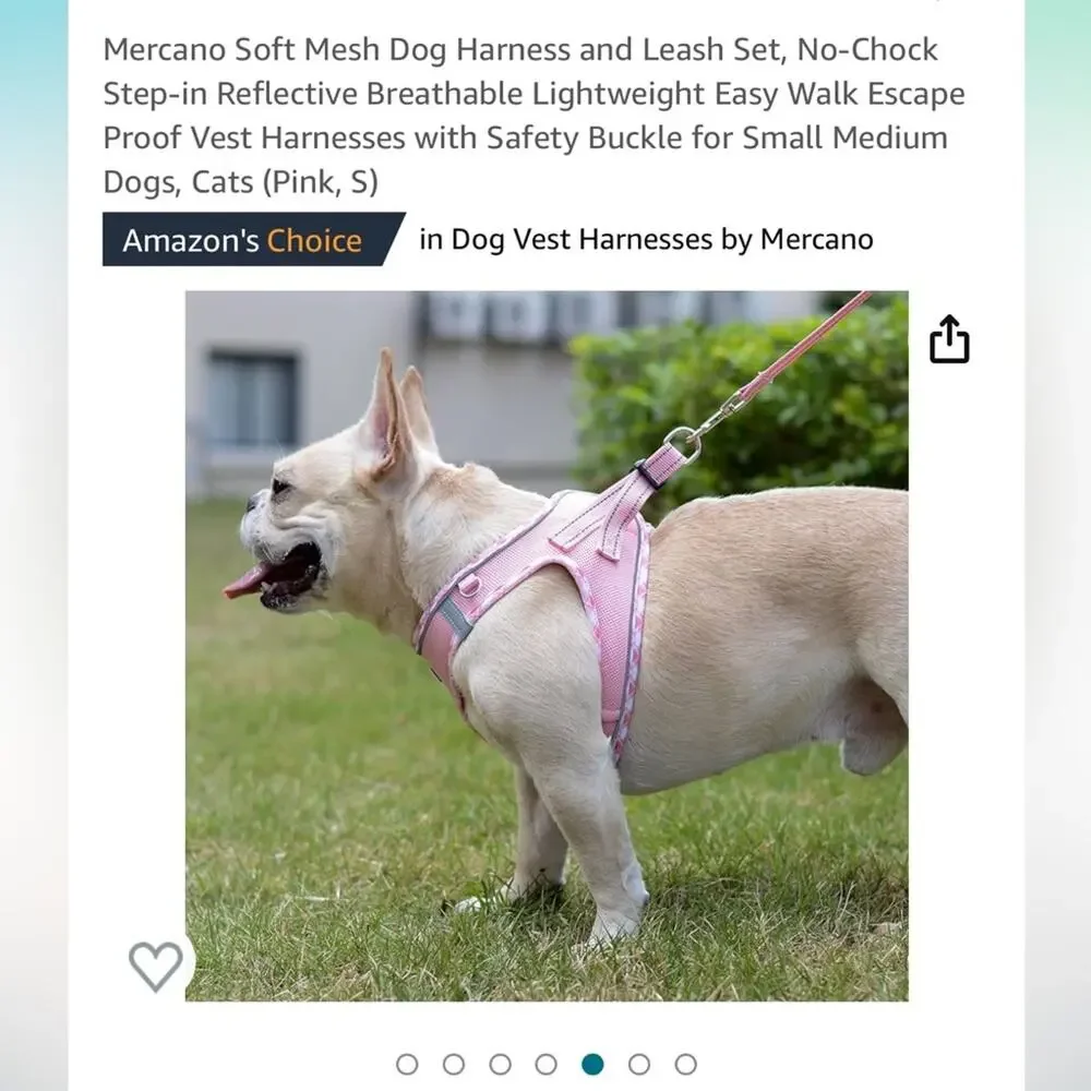 Mercano 2 Piece Pink Harness and Leash Set Size Medium Dog Pet